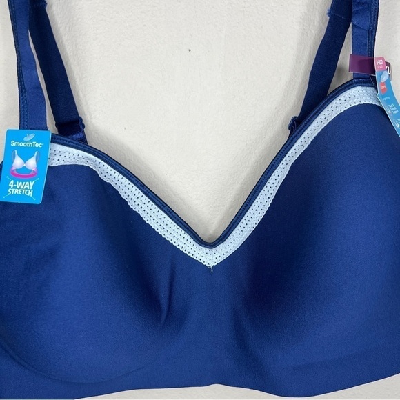 NEW XXL+ HANES BRA BLUE WITH LACE TRIM LINED WIREFREE CASUAL COMFORTABLE - Picture 2 of 9